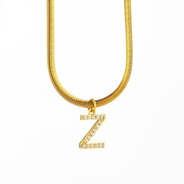 Wholesale Titanium Steel 26 Letters Flat Snake Bone 18K Gold Necklace