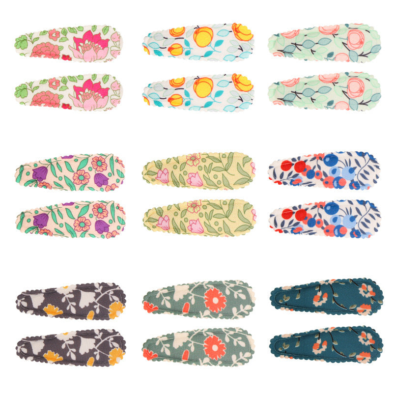 Wholesale Printed Fabric Art Floral Kids Hair Clips