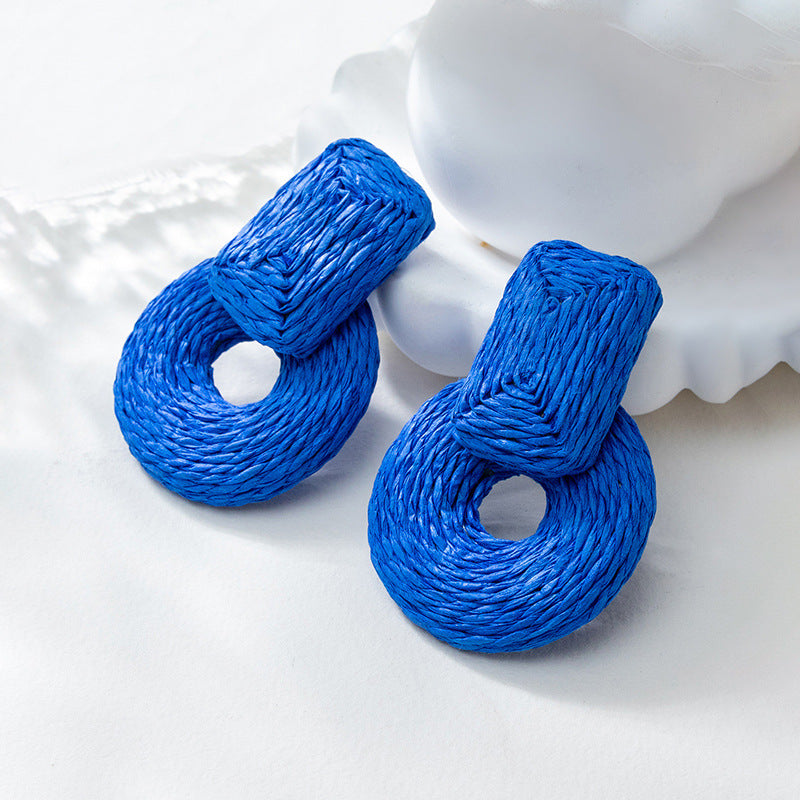 Wholesale Colorful Raffia Metal Earrings