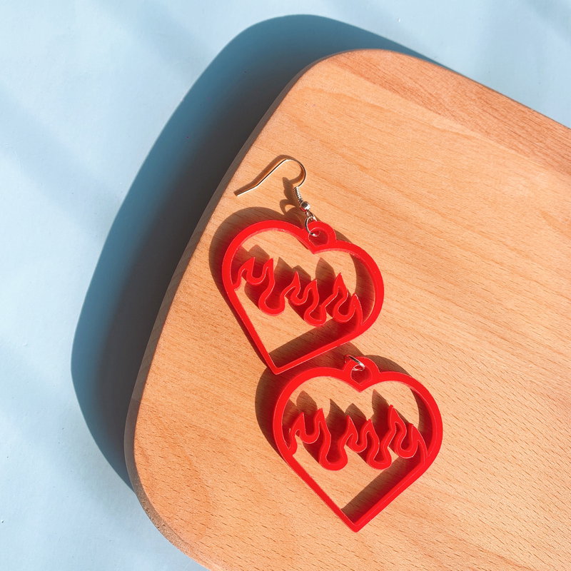 Wholesale Earrings Acrylic Heart Flame Hollow