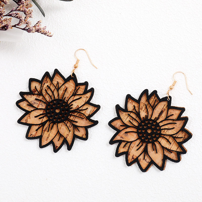 Wholesale 2Pairs/Pack Vintage Distressed Leather Western Sunflower Earrings