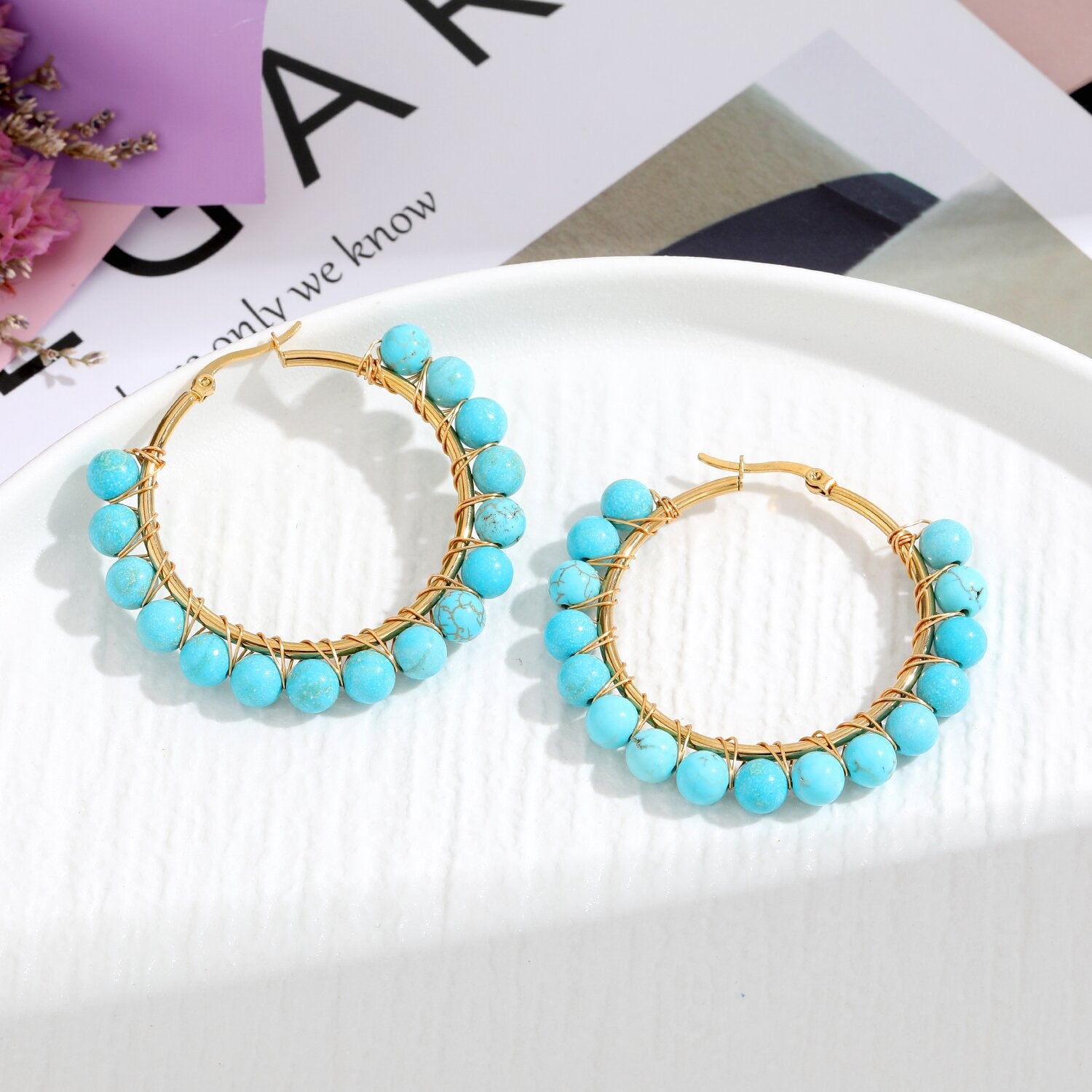 Wholesale Natural Stone Stainless Steel Earrings