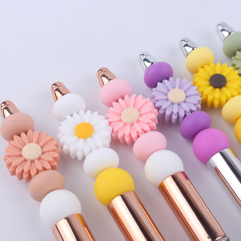 Wholesale Beadable Pens Handmade Daisy Silicone Beaded Ballpoint Pen