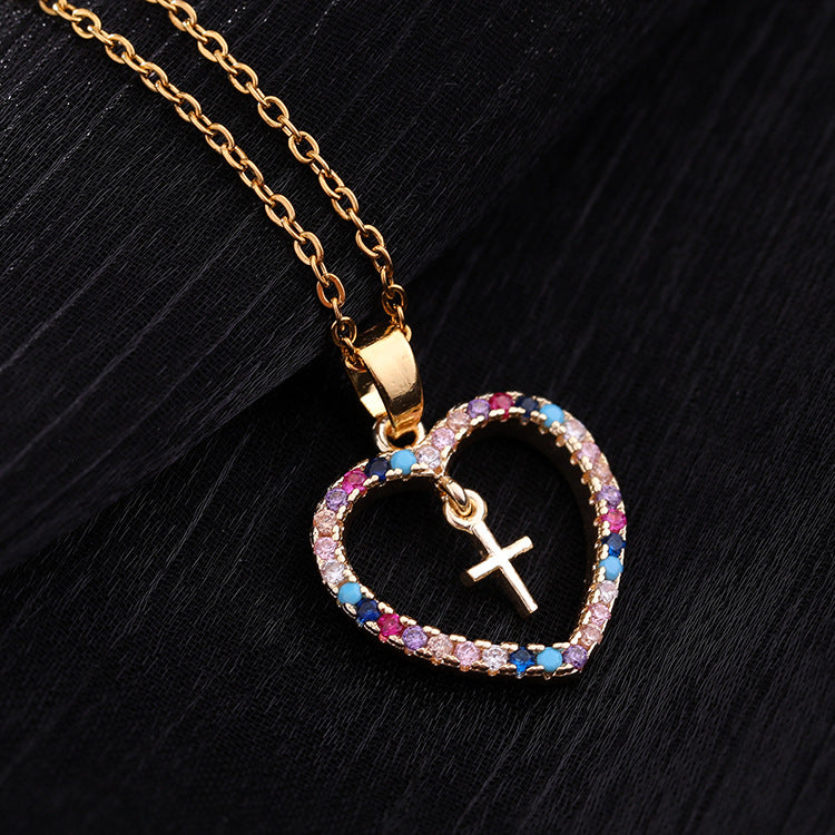 Wholesale Color Zircon Cross Heart Copper Necklaces