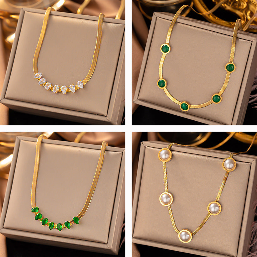 Wholesale Titanium Steel Double Layer Turquoise Pendant Necklace