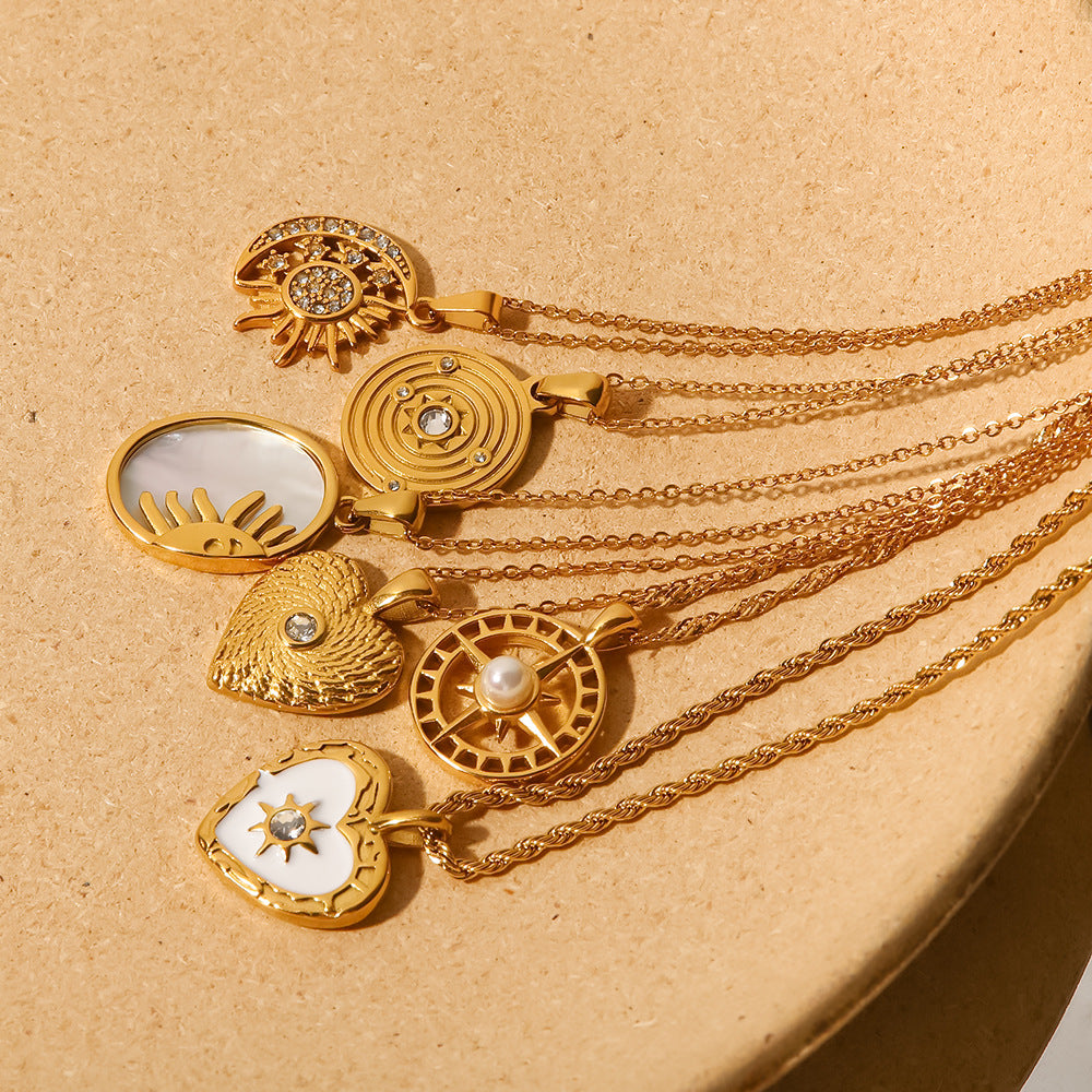 Wholesale Stainless Steel Gold-plated Mother-of-pearl Heart Pendant Necklace