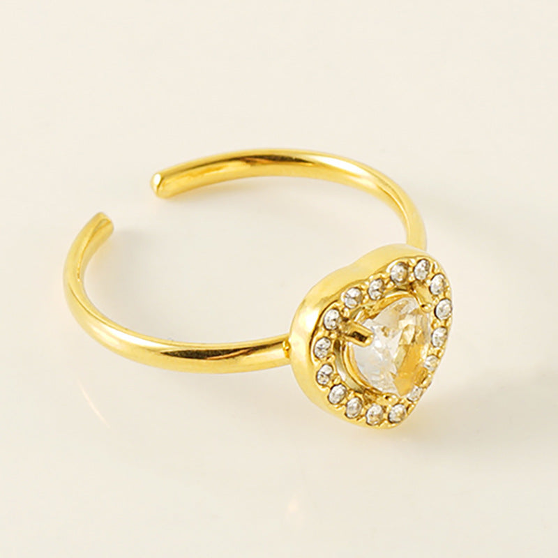 Wholesale Titanium Steel Plated 18K Gold Open Adjustable Zircon Ring