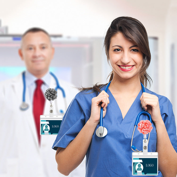 Wholesale Badge Reels Shiny Flowers Acrylic Retractable Keychains