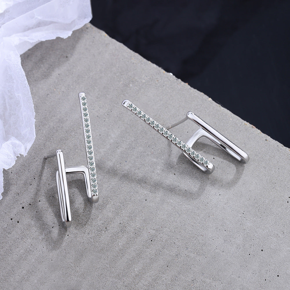 Wholesale Irregular Inlaid Zirconium Single Row Copper Earrings