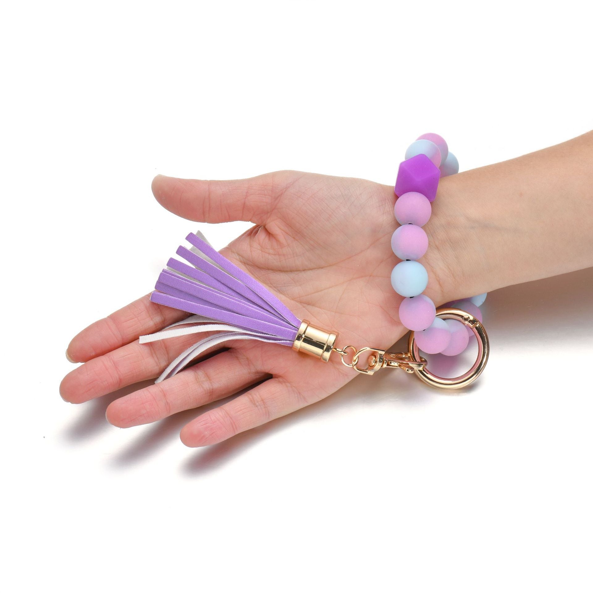 Wholesale Luminous Color Silicone Beaded Tassel Wrist Keychain