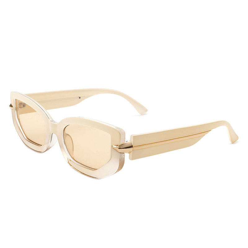 Wholesale PC Small Frame Cat Eye Metal Bar Polygon Sunglasses