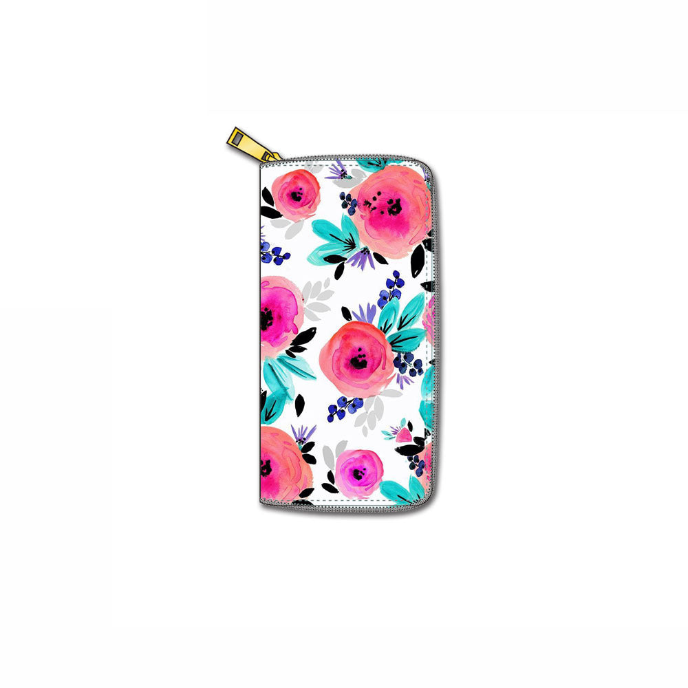 Venta al por mayor Cartera larga con cremallera de flor PU