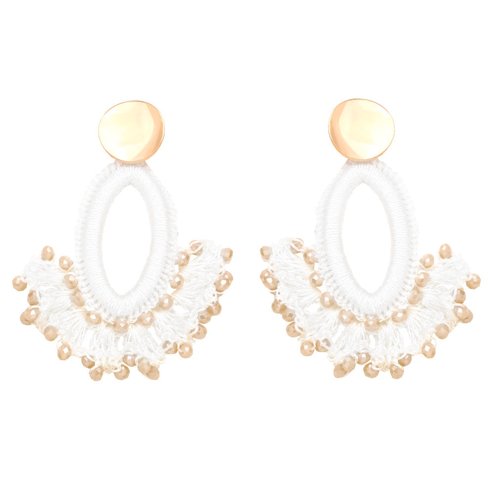 Wholesale Bohemian Scalloped Tassel Bead Ear Studs