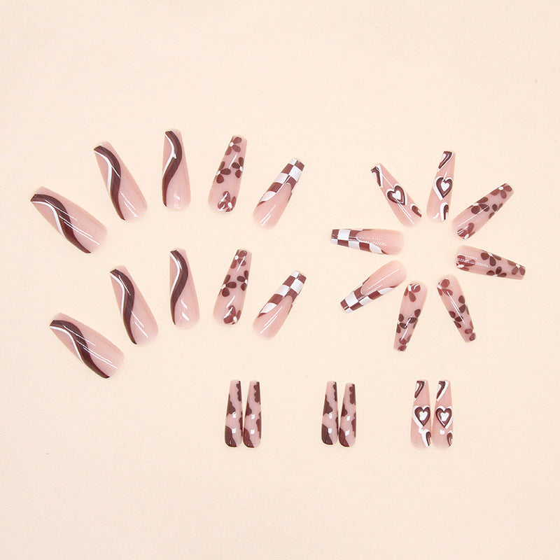 Wholesale Red-brown Flower Love Plaid Resin Nail Stickers