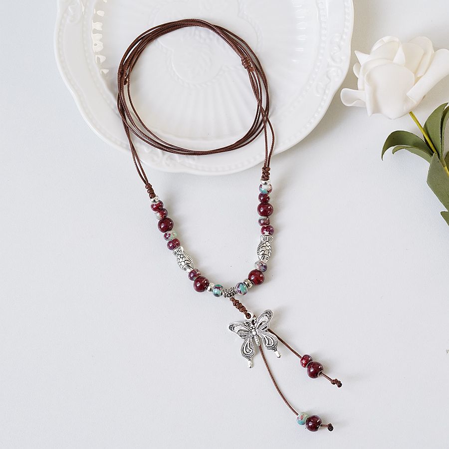 Wholesale Jewelry Butterfly Long Ceramic Beads Necklace