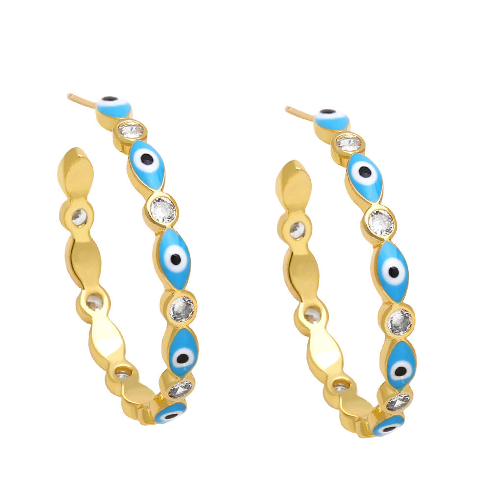 Comercio al por mayor colorido goteo de aceite ojo del diablo pendientes de cobre