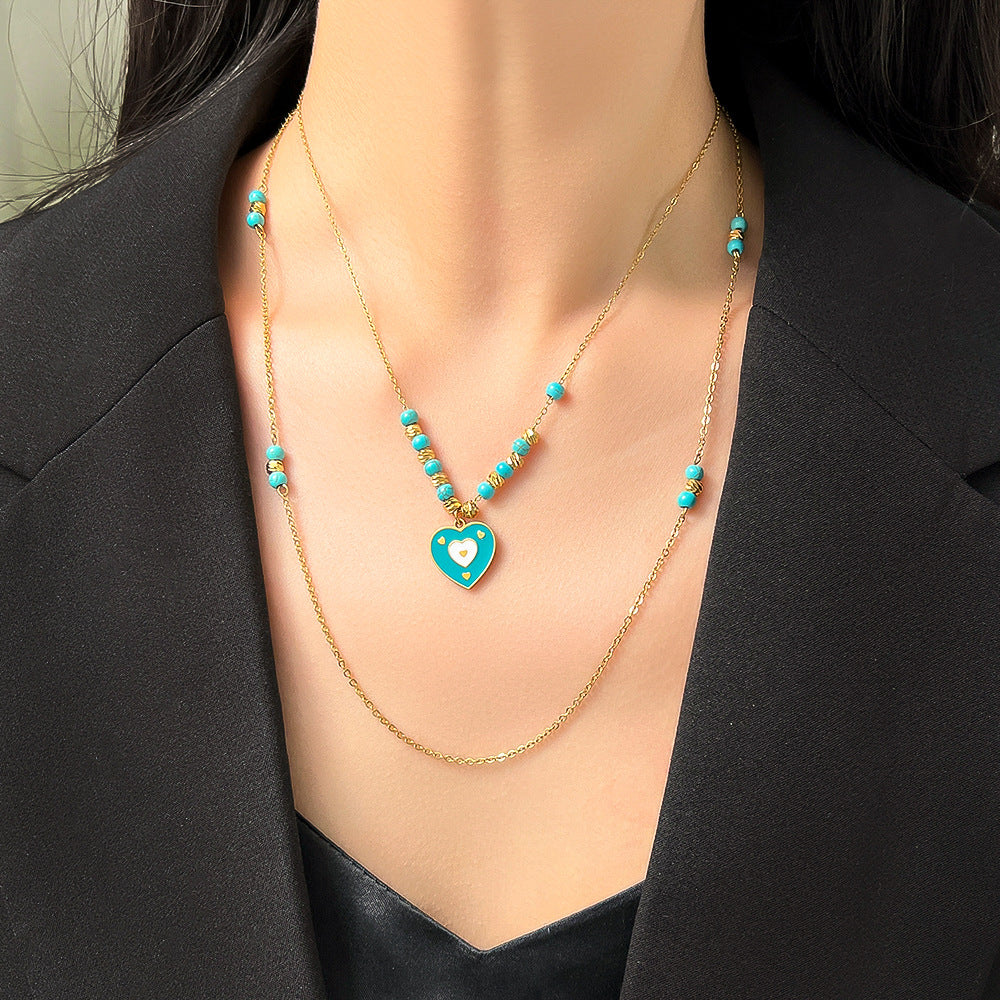 Wholesale Titanium Steel Layered Wear Drop Turquoise Necklace