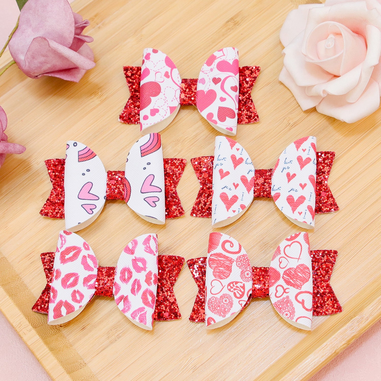 Wholesale Valentine's Day Love Letter Printing Pattern Bow Knots Fabric Hair Clip
