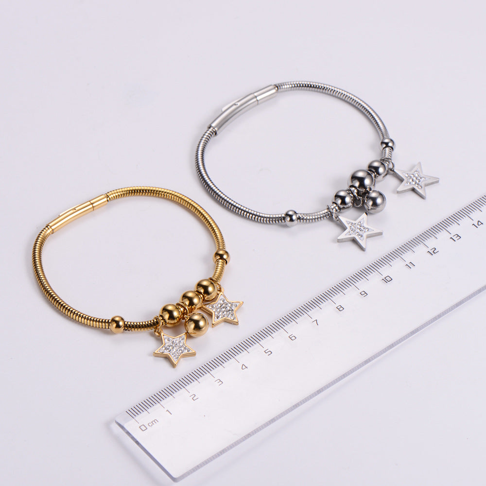 Wholesale Bracelet Stainless Steel 18K Gold Plated Pentagram Rhinestone OLY-BT-AIMILUO002