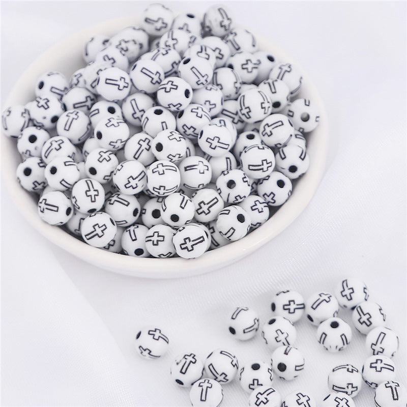 Wholesale 8MM 100PCS/Pack Acrylic Cross Round Beads