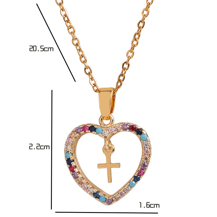 Wholesale Color Zircon Cross Heart Copper Necklaces