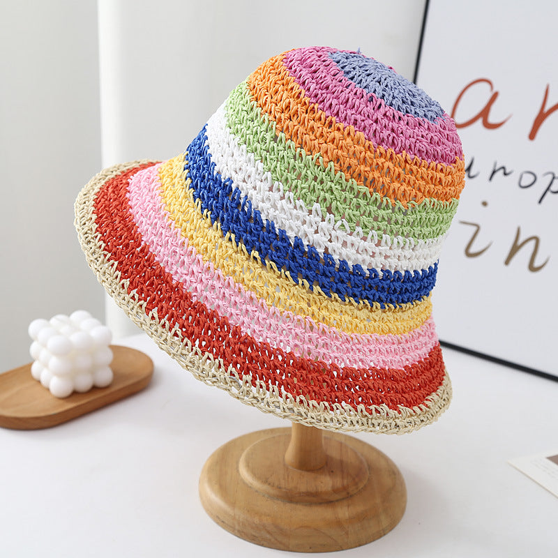 Wholesale Straw Rainbow Beach Bucket Hat