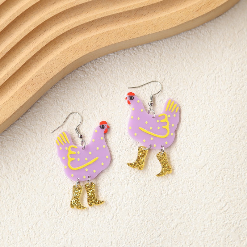 Wholesale Acrylic Quirky Polka Dot Rooster Earrings