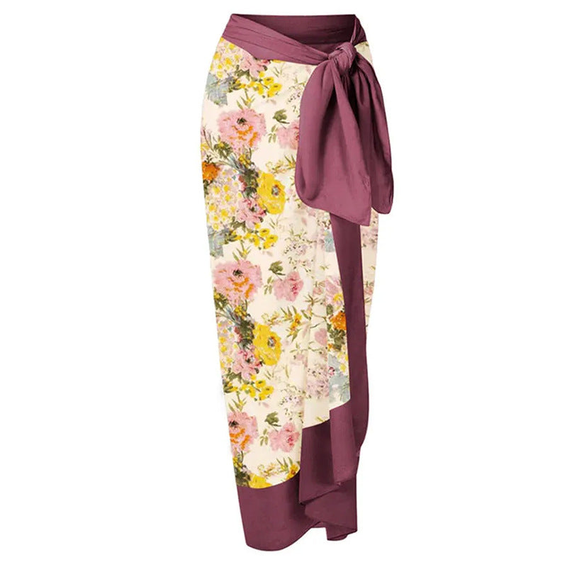 Venta al por mayor vestido de playa de gasa conjunto de tres piezas traje de baño de poliéster