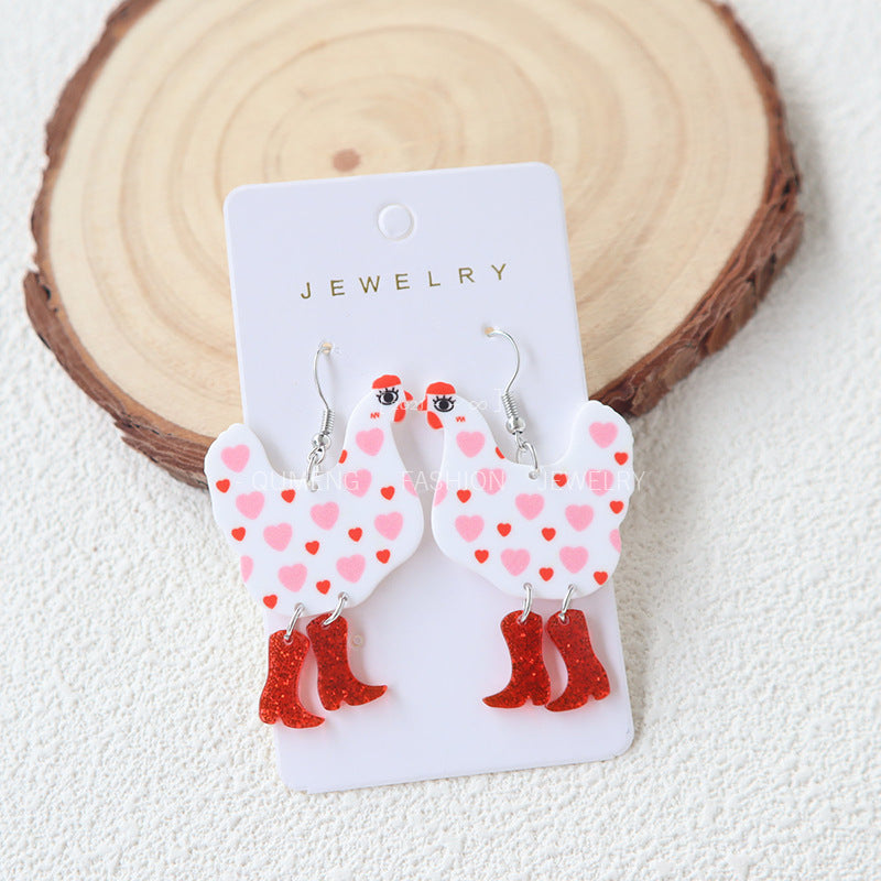 Wholesale Acrylic Quirky Polka Dot Rooster Earrings