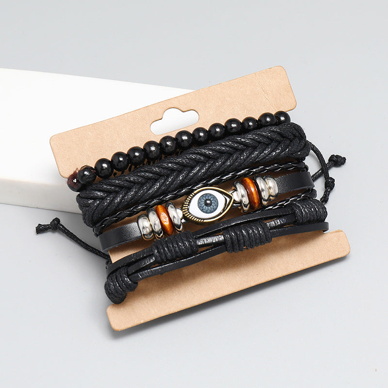 Wholesale Vintage Black Eyes Leather Bracelet Set of Four