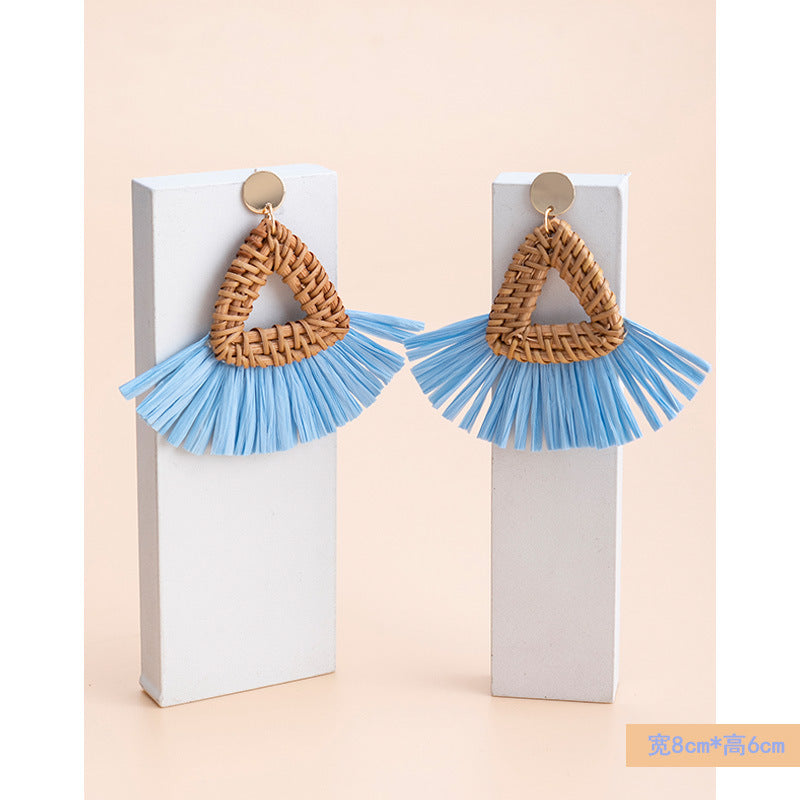 Wholesale Vacation Rattan Straw Tassels Earrings