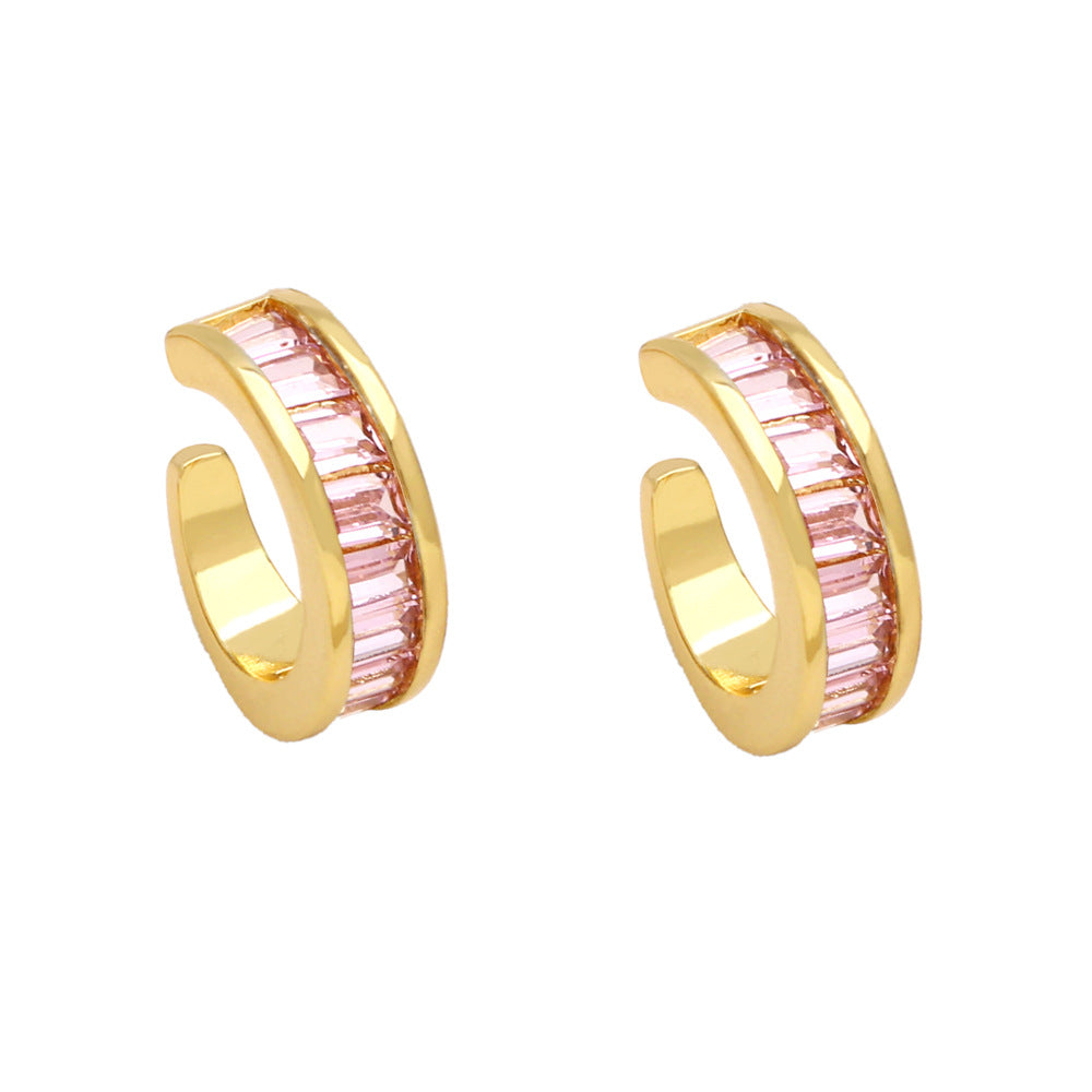 Wholesale Colored Zircon Copper Clip/cuff Earrings