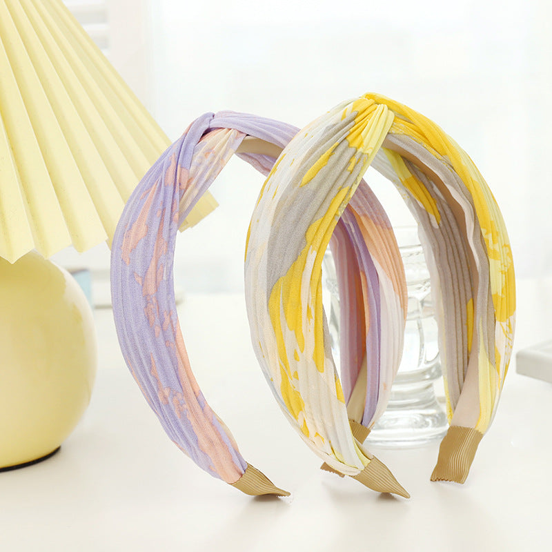 Wholesale Wide Brim Printed Crinkled Fabric Headband