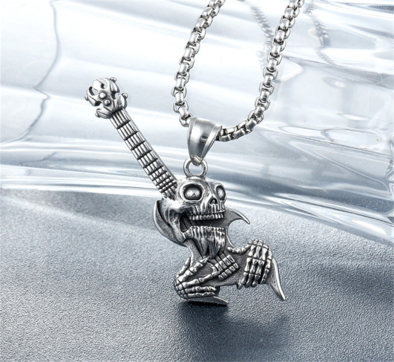 Wholesale Stainless Steel Skull Rock Guitar Pendant Necklace