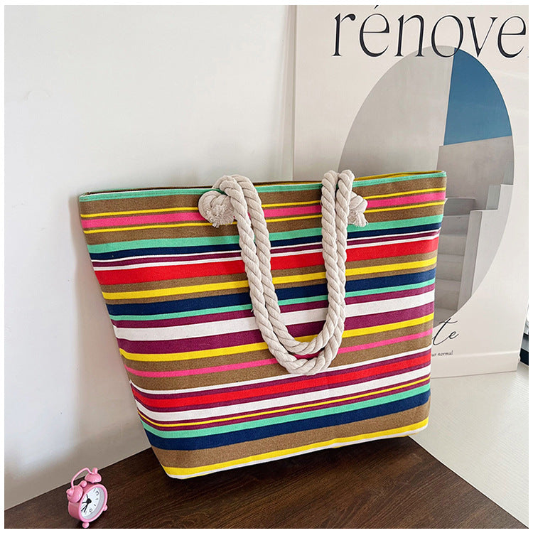 Venta al por mayor La bolsa de asas de lona rayada