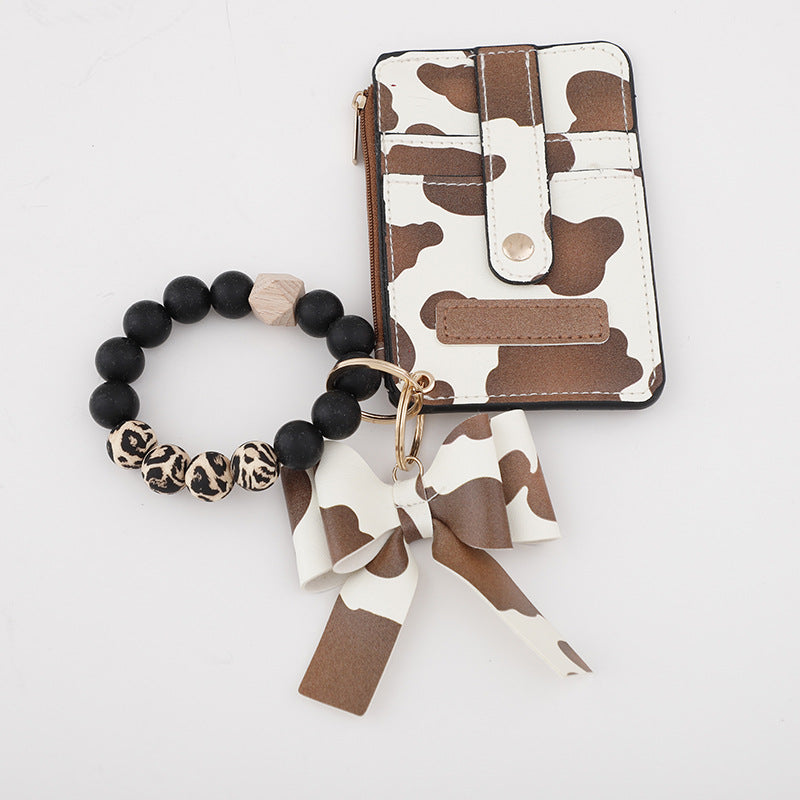 Wholesale 10PCS Silicone Bead Bracelet Card Bag Tassel Wallet PU Keychains