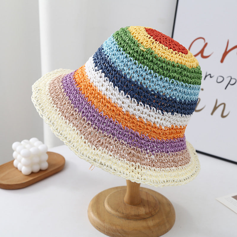 Wholesale Straw Rainbow Beach Bucket Hat