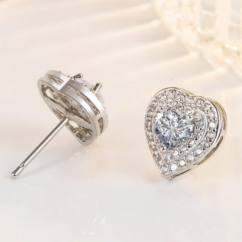 Wholesale Jewelry Diamond Hearts Copper Earrings