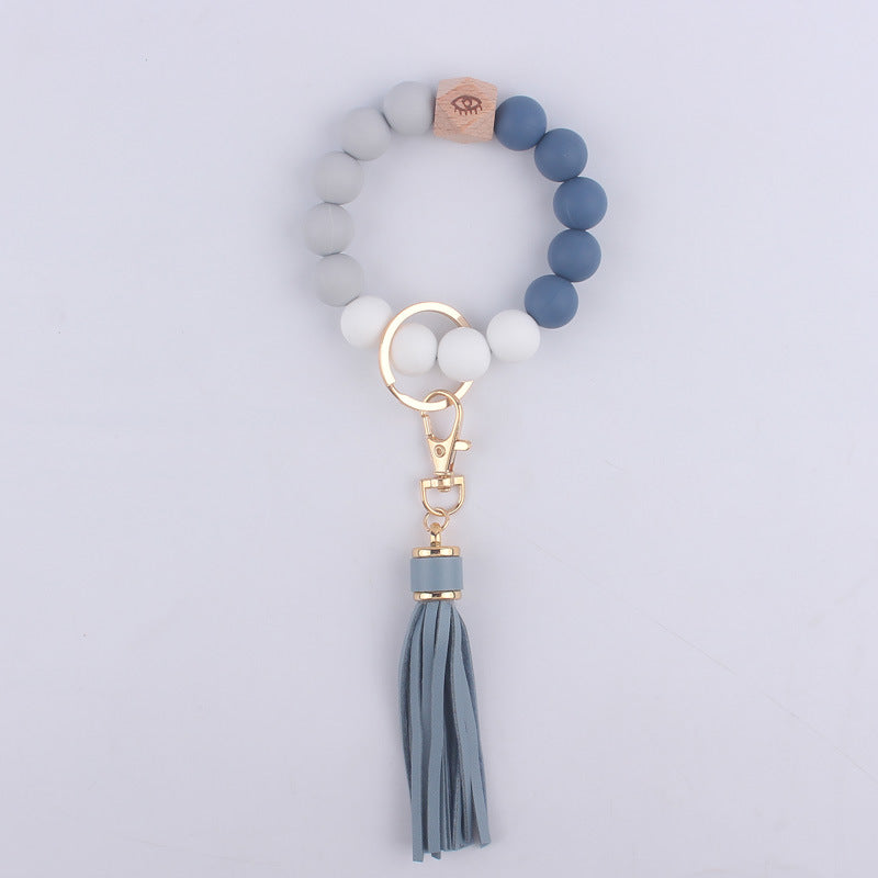 Wholesale Tassel Silicone Beaded Wrist Keychain