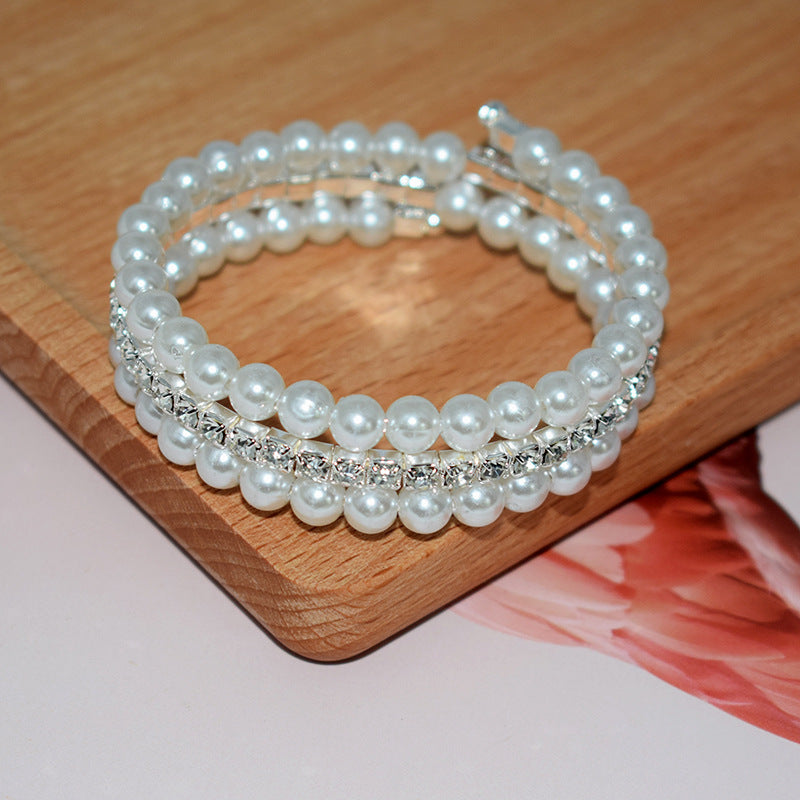 Wholesale Pearl Rhinestone Layered Bracelet Set