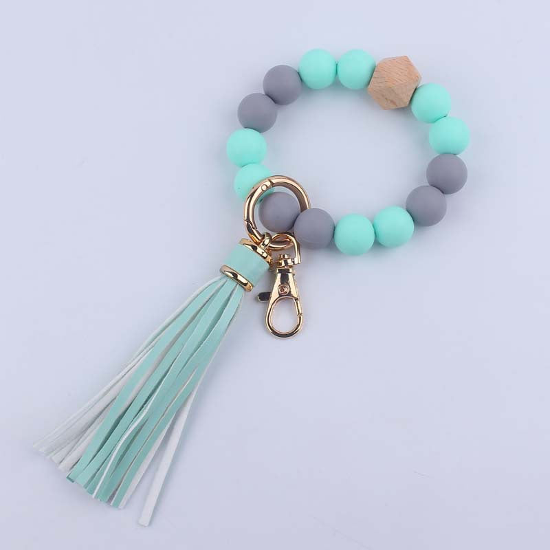 Wholesale Tassel Silicone Beaded Wrist Keychain