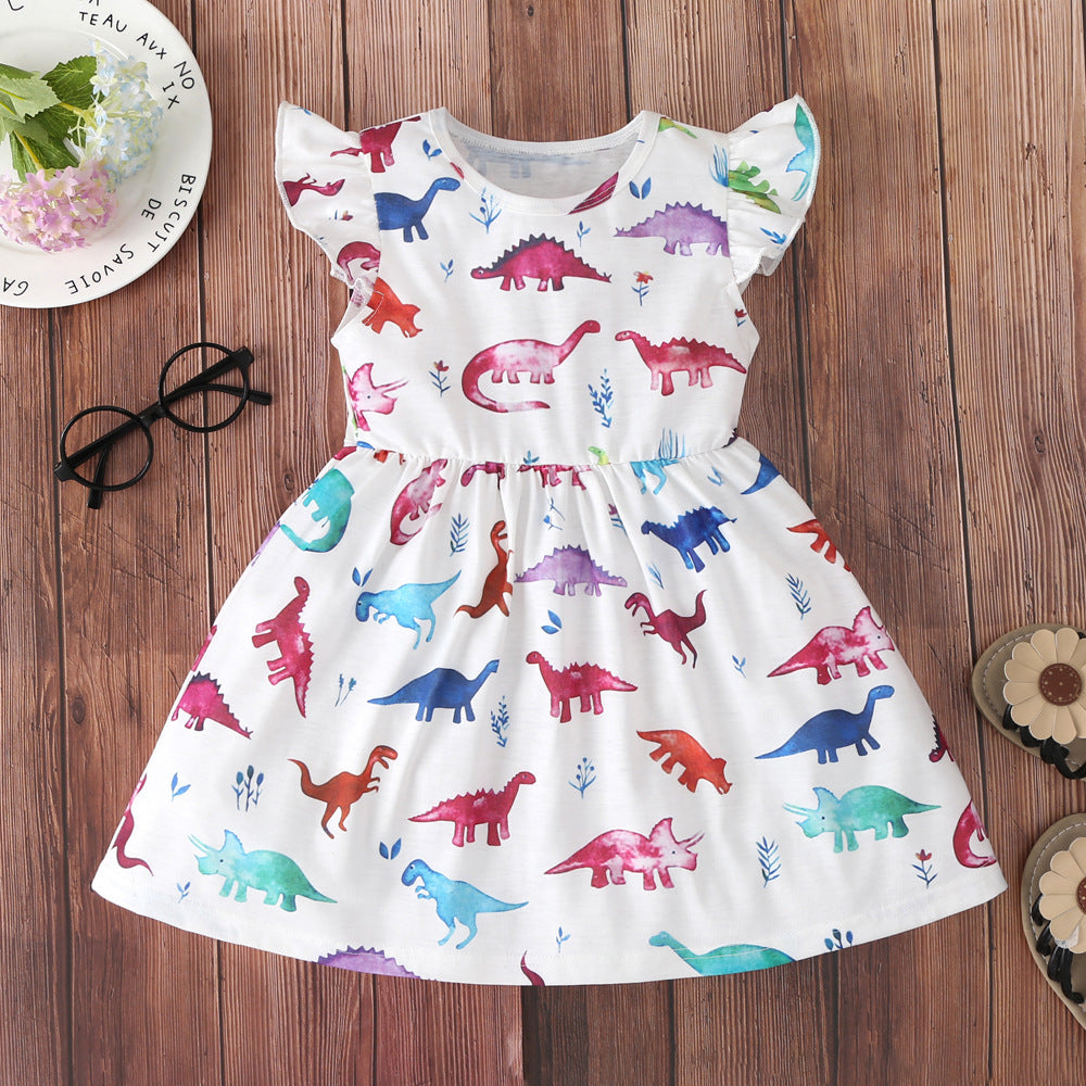 Wholesale Girls Colorful Dinosaur Dress Cotton Baby Clothes
