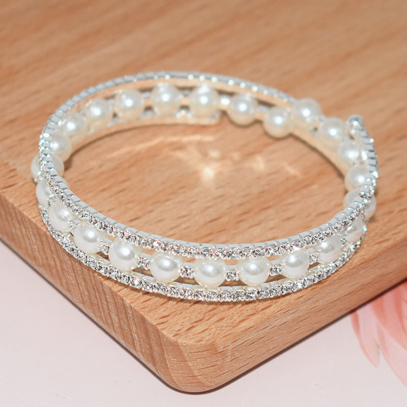Pulsera Abierta De Perlas De Diamantes De Imitación al por mayor