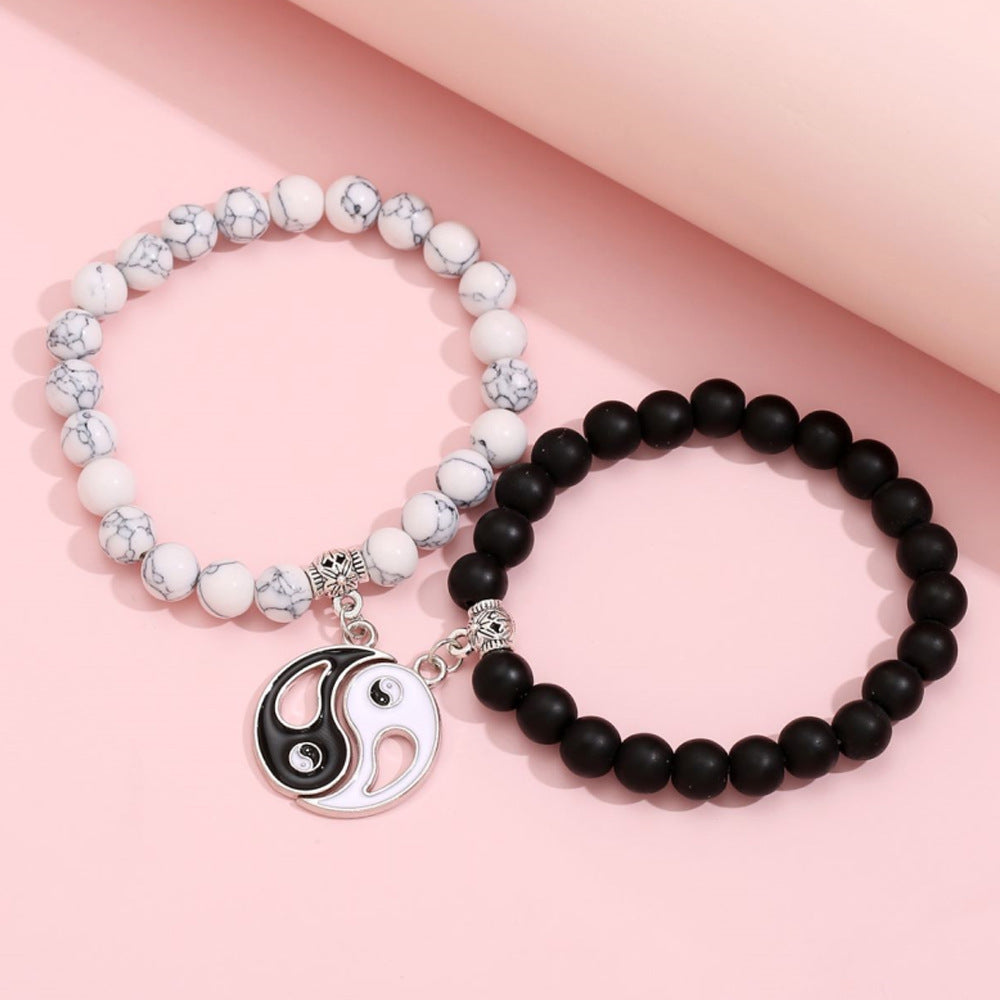 Wholesale Vintage Black & White Stone Alloy Bracelet