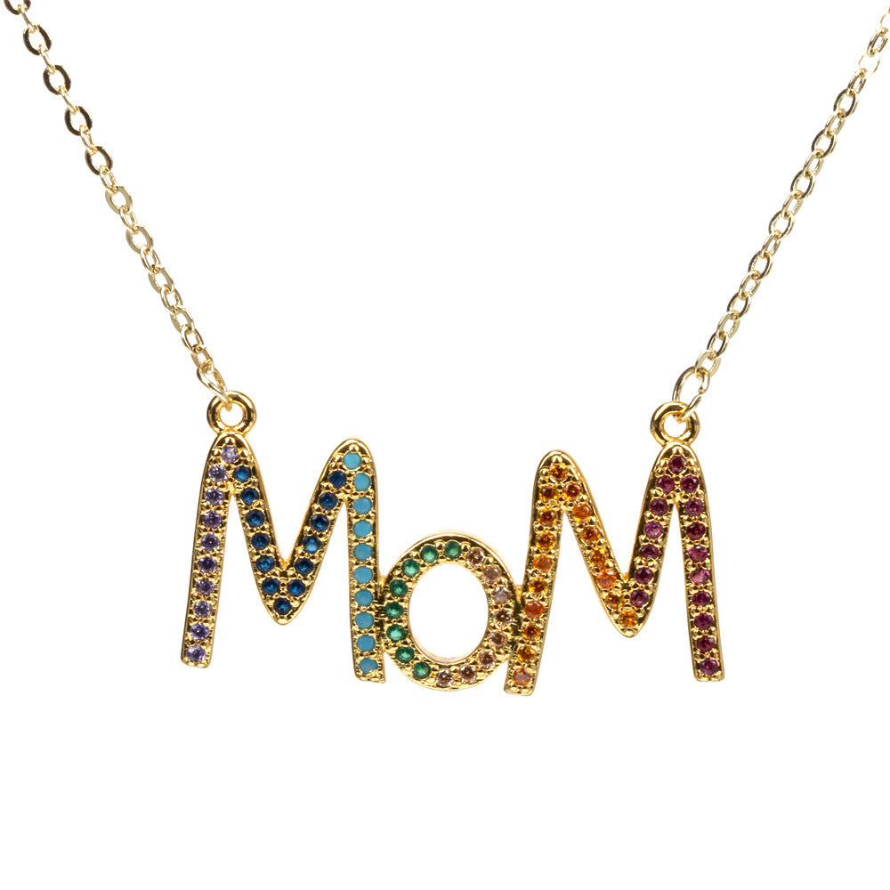 Venta al por mayor MOM Collar de cobre con incrustaciones de diamantes plegados para el día de la madre