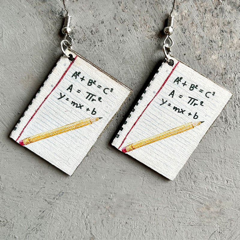 Wholesale 2 pairs/pack Teacher's Day Book Wooden Earrings