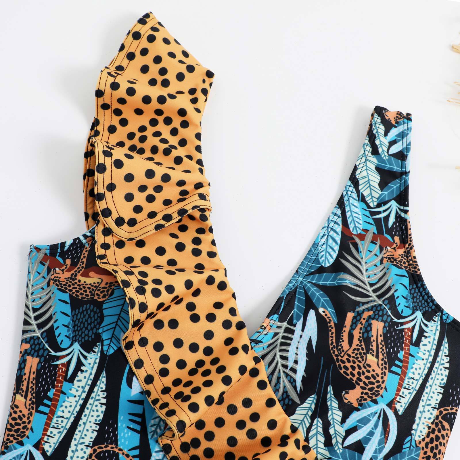 Trajes de baño con volantes de leopardo al por mayor