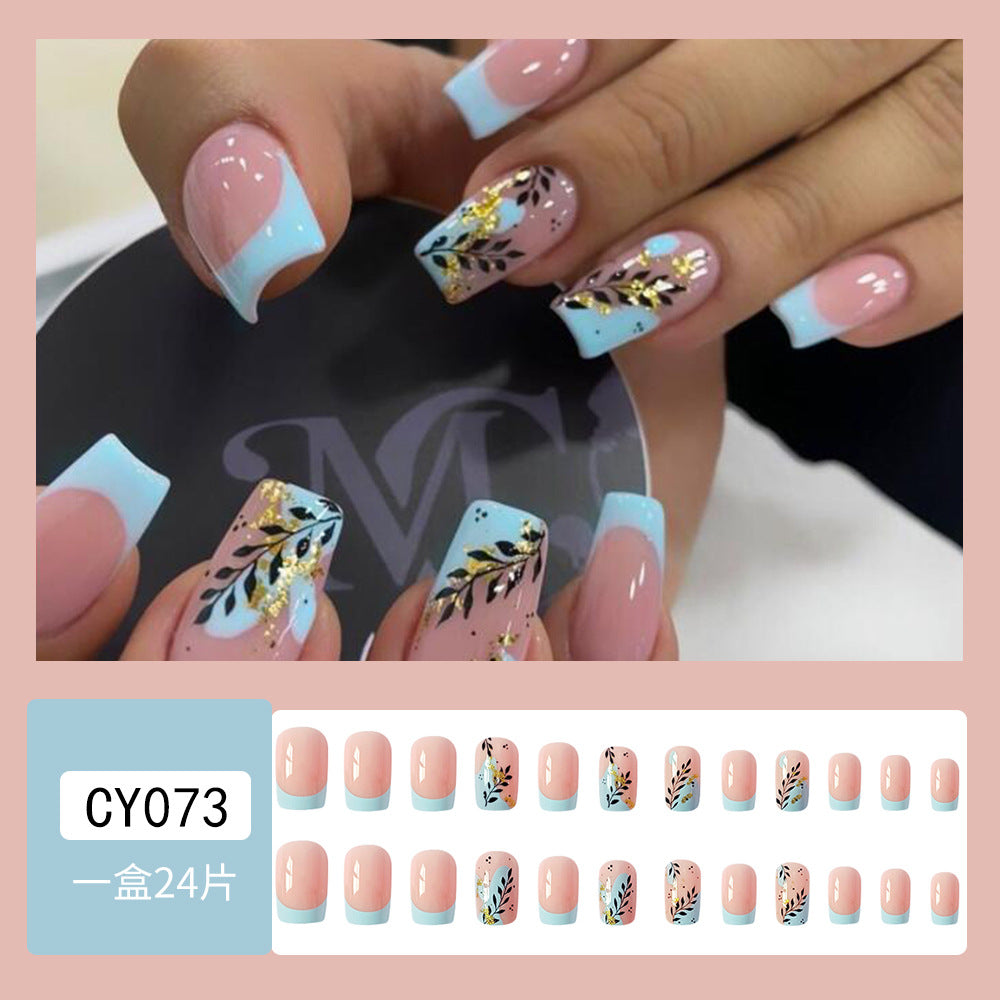 Wholesale Pink Blue Color Block Maple Leaf Nail Stickers