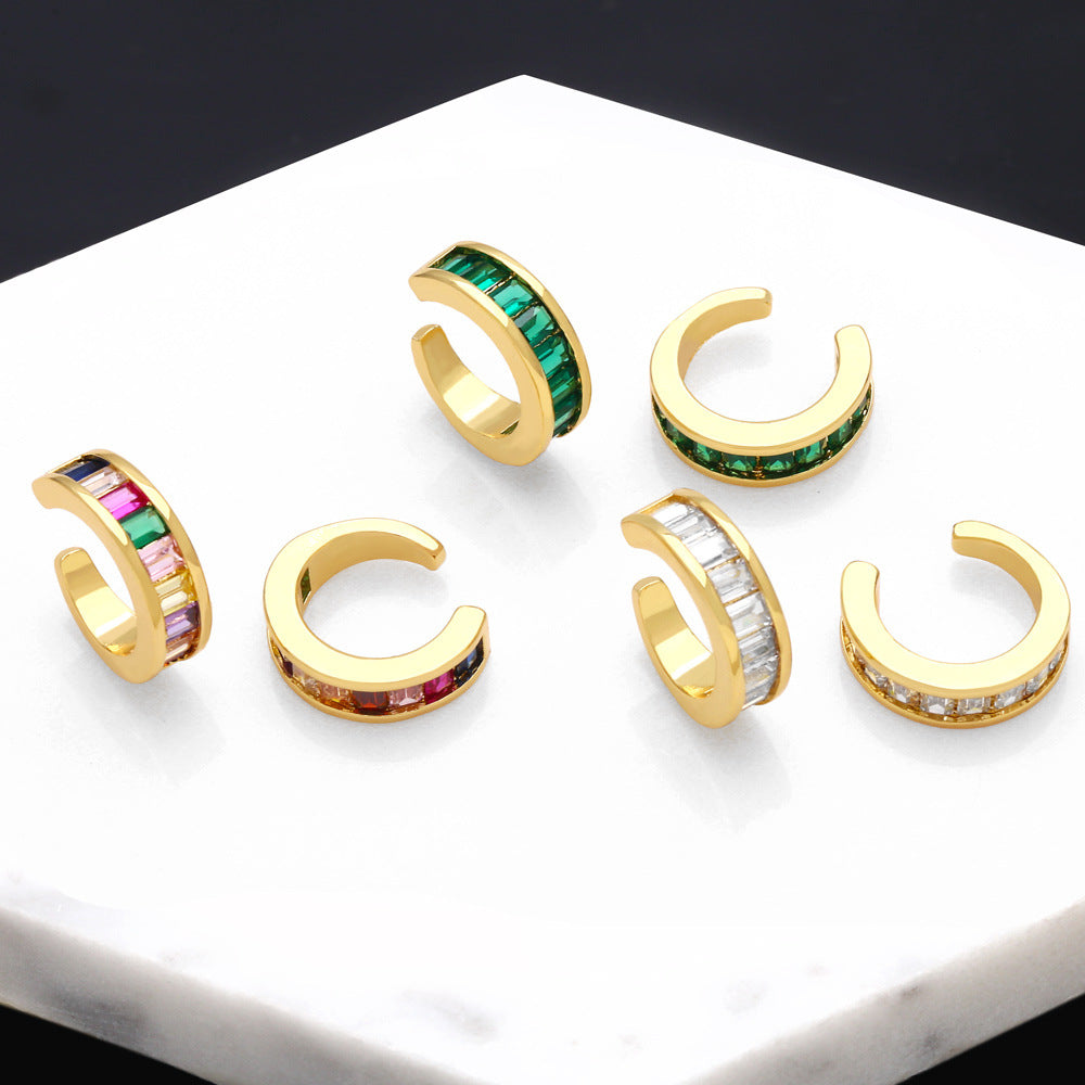 Wholesale Colored Zircon Copper Clip/cuff Earrings