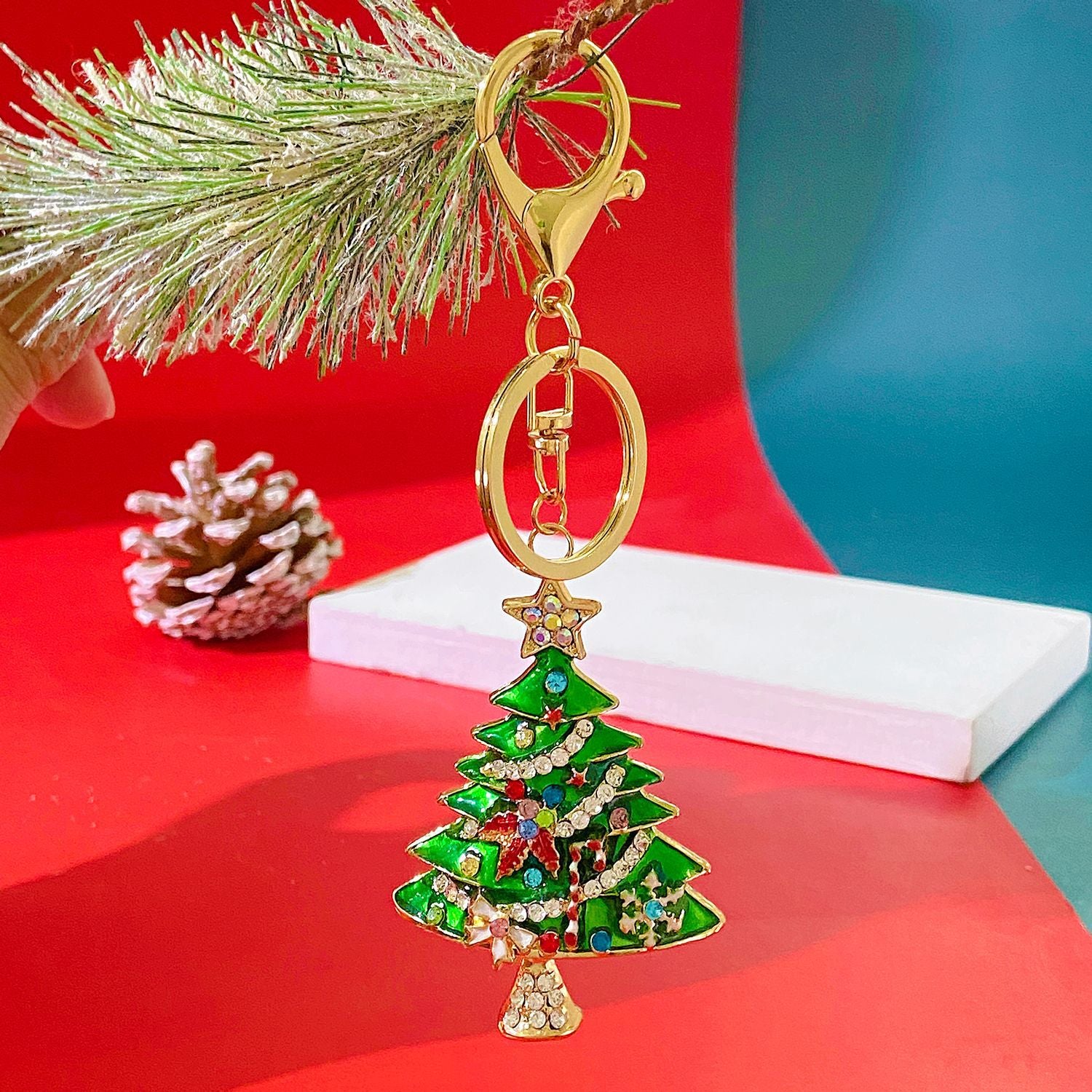 Wholesale Diamond Drip Oil Christmas Tree Zinc Alloy Keychain